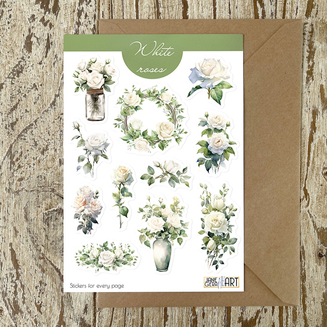 White Roses Stickers Bujo Sticker Sheet Flower Stickers - Etsy
