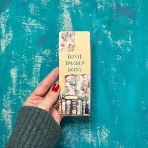 Travel through Books classic bookmark Travel laminated bookmark