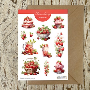 Stickers agenda fraises Stickers bujo aux fruits