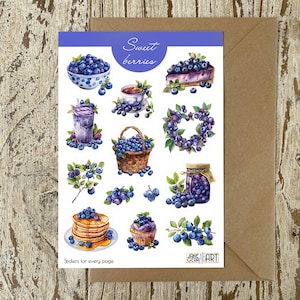 Sweet Berries planner stickers Blueberries sticker sheet