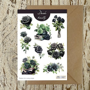 Schwarze Rosen Aufkleber bujo Stickerbogen Blumen Sticker