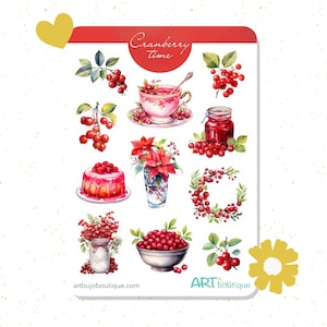Planche d'autocollants aux canneberges en feuille d'autocollants Bujo aux fruits rouges