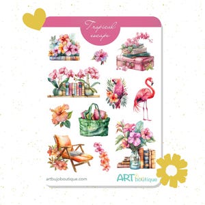 Tropischer Escape Stickerbogen – Flamingos & Dschungelblätter für den Alltag