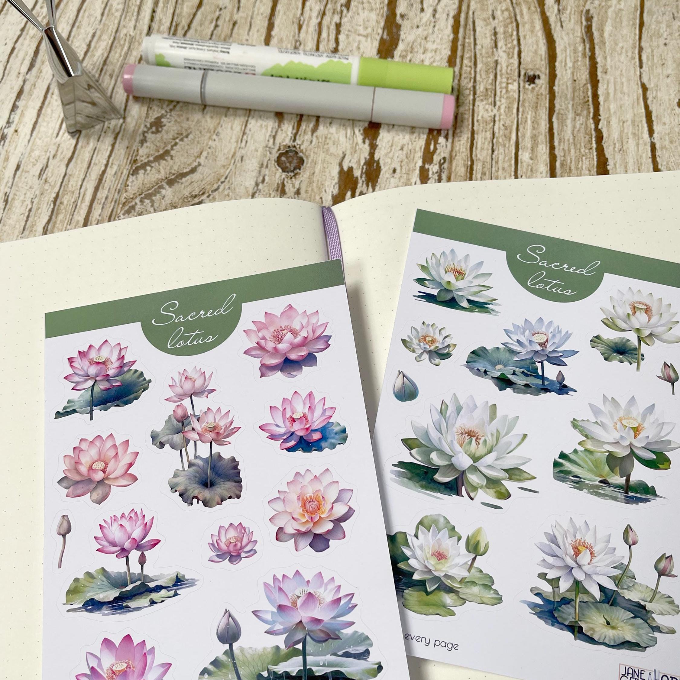 Lotous Sticker Sacred Lotus Stickers Watercolor Floral Sticker Set for Planners ...