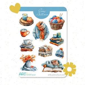 Feuille d'autocollants d'automne douillet - Autocollants d'automne chauds pour agendas et albums de scrapbooking