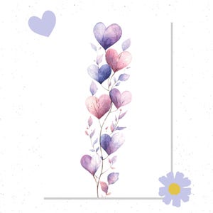 Carte Purple Hearts - Carte de voeux minimale avec enveloppe pour billets d'amour et cadeaux