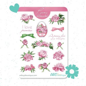 Foglio di adesivi a forma di fiore di peonia per planner e bullet journal