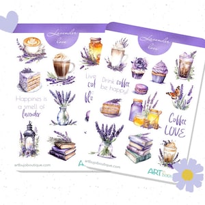 Pegatinas de café lavanda Juego de pegatinas de verano