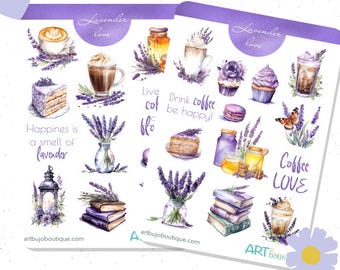 Lavender coffee stickers Summer sticker set