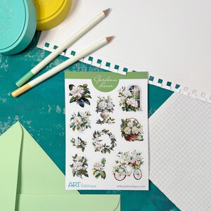 Arkusz naklejek Gardenia Flower – Eleganckie naklejki kwiatowe do dzienników i planerów
