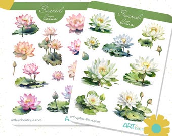 Sacred Lotus flower stickers Summer planner stickers