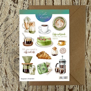 Hoja de pegatinas de química del café 2 Pegatinas de bujo para amantes del café Pero primero, pegatinas para el planificador de café