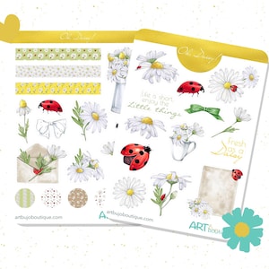 Daisy Flower Sticker Sheet Set Cute Floral Stickers for Journals & Planners