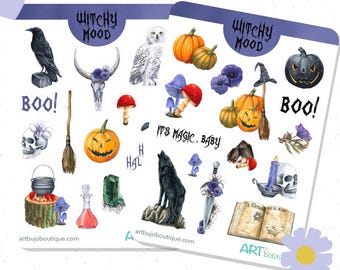 Witchy Mood Halloween Stickers – Spooky Set of 2 Sheets