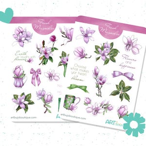 Set stickervellen magnoliabloemen – stickers met elegante bloemen voor planners en tijdschriften