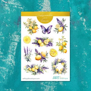 Stickervel lavendel en citroenen botanische zomerstickers voor planners