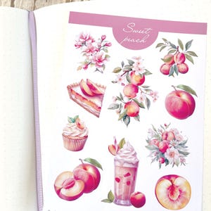 Feuille d'autocollants pêche douce Stickers fruits d'été mignons pour agendas et journaux intimes