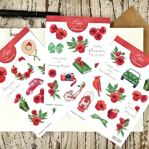 Adesivi per planner con fiori di papavero Adesivi Bujo Set di adesivi floreali