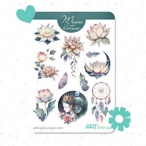 Adesivi celestiali Set di adesivi Fiore di loto e Luna