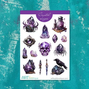 Mystical Crystal Sticker Sheet with Magical Gemstone Illustrations for Planners and Journals