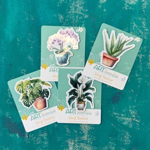 Autocollants en vinyle pour plantes d'intérieur – Lot de 4 autocollants imperméables pour les amateurs de plantes