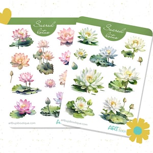 Stickers lotus sacré - Ensemble d'autocollants floraux mystiques pour agendas et journaux