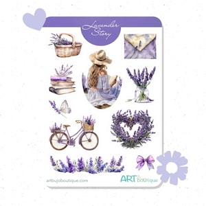 Stickervel lavendelverhaal – stickers met zachte bloemen voor tijdschriften en planners