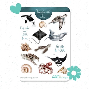 Meerestiere Stickerbogen, Meerestiere Stickerbogen für Planer & Journals