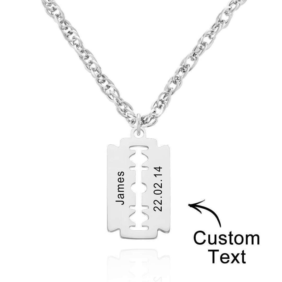 Custom Engraved Necklace Razor Blade Pendant Men Necklace Etsy
