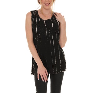 Black Tie-Dye Embroidered Sleeveless Tunic Top-PLUS, Women&#39;s  Boho Tunic-Top, Plus Size Summer Casual Wear, Fashion Top, Matching Top