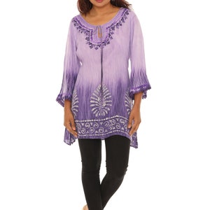 Women's Boho Embroidered Tie-Dye 3/4 Sleeves Tunic Top, Plus Size Tunic Top Blouse, Casual Spring Fall Summer Wear, Women Everyday Clothing image 8