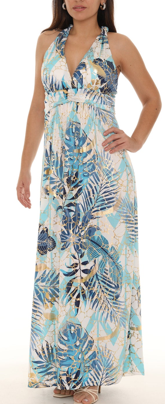 gold leaf print dress Adrianna Papell Foil Leaf Draped Gown