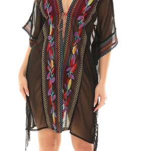 Women&#39;s Embroidered Sheer Long Open Duster Kimono Cover-up - PLUS SIZE, Embroidered Sheer Jacket, Summer Beach Resort Poolside Vacation Wear