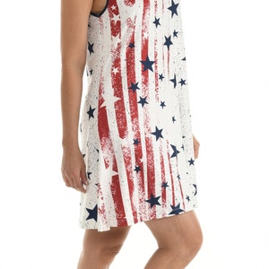 Women's Casual Red, White & Blue Stars Stripes Sleeveless Shift Dress ...