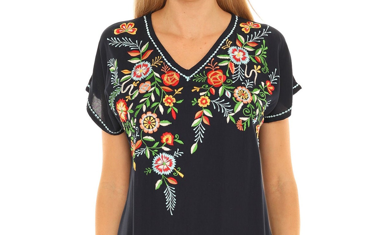 Women's Floral Embroidered Short Sleeves Shift Dress-plus, Plus Size ...