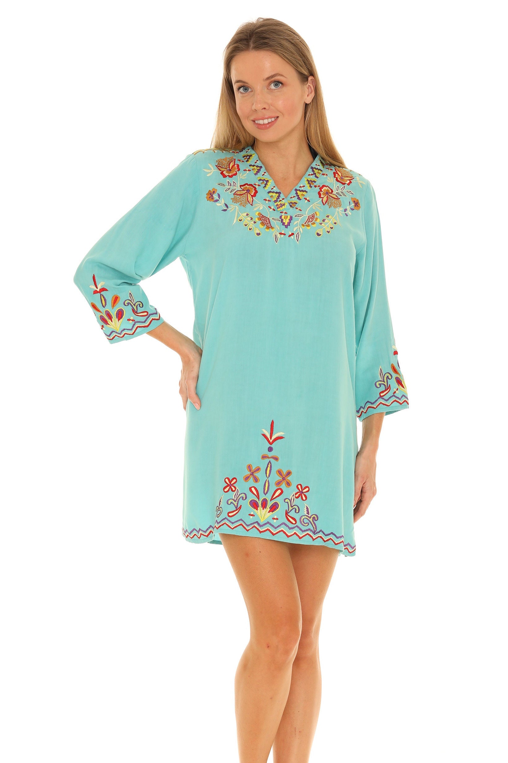 Ally’s Blue Floral Embroidered Tunic #096 main image 0