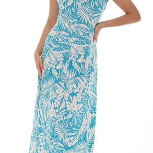 Women&#39;s Summer Tropical Print Cap Sleeves Maxi Dress-PLUS,  Casual Plus Size Dress, Fashion Long Dress