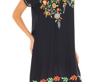 Plus Size Embroidered Rayon Shift Dress, Short Sleeve Summer Tunic - Etsy