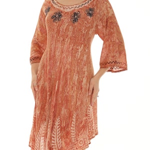 Women&#39;s Casual Boho Embroidered Tie-Dye Leaf Print Long Sleeves Scoop Neck Dress-PLUS, Kurti, Boho Plus Midi Summer Dress Sundress