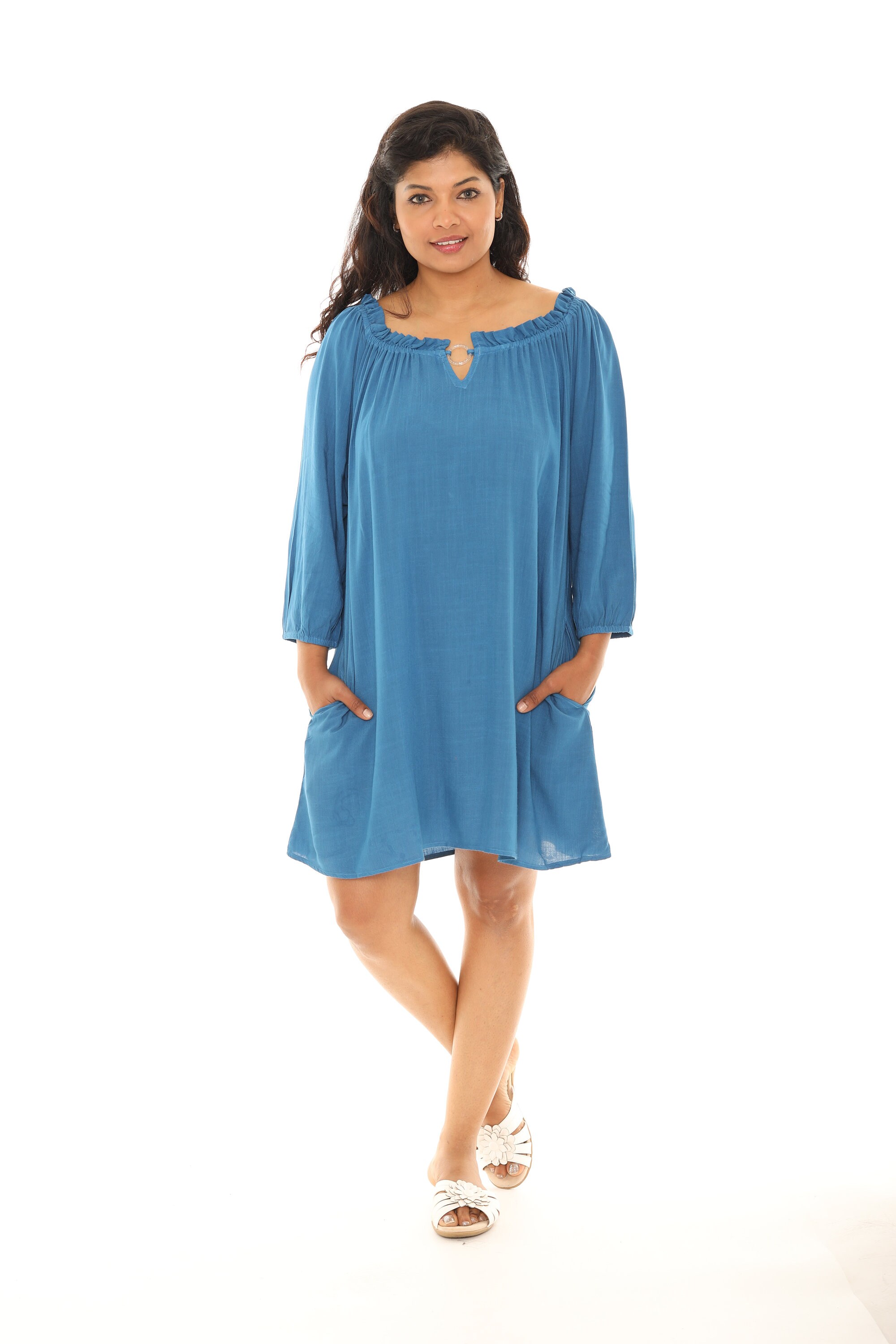 Women Plus Size Notch Neck Billowy Sleeves Tunic Dress, Plus Size ...
