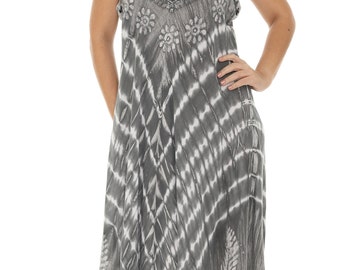 Women Printed Floral Embroidered Tie-Dye Sleeveless Sundress-PLUS Size, Long Boho Plus Size Summer Dress, Casual Summer Resort Vacation Wear