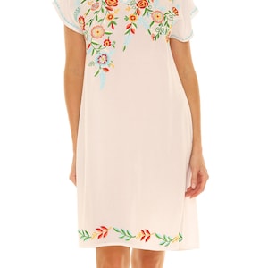 Women&#39;s Floral Embroidered Short Sleeves Shift Dress-PLUS, Plus Size Summer Embroidery Short Dress, Knee Length Dress