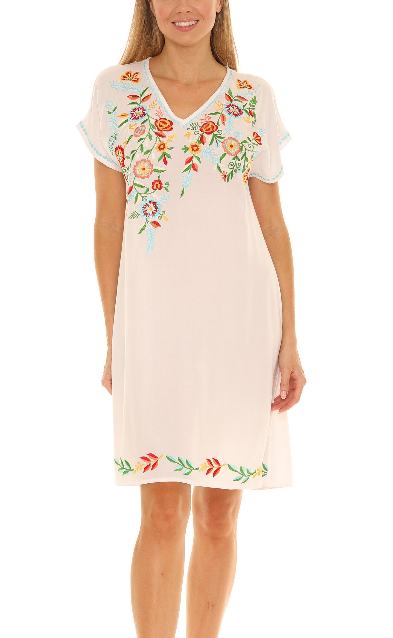 Women's Floral Embroidered Short Sleeves Shift Dress-plus, Plus Size ...