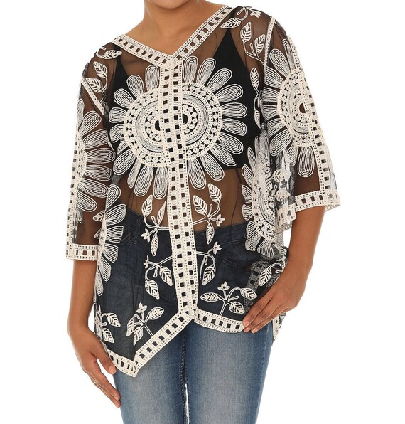 white embroidered mesh top