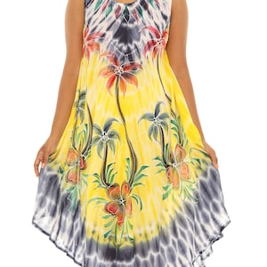 Women Tie-Dye Ombre Brush Paint Palm Tree Print Sleeveless Sundress, Casual Summer Tropical Print Fashion Boho Dress Beach Resort Wear  PLUS