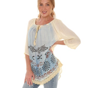 Women Tie-Dye Abstract Print Three-Quarter Sleeves Tunic-Plus, Plus Size Tunic Top, Tie-Dye Boho Tunic Top, Summer/Fall Wear