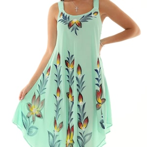 Women&#39;s Floral Brush Paint Printed Sleeveless Sundress, PLUS Size Long Casual Summer Dress, Boho Tropical Beach Vacation Resort Relaxed Wear
