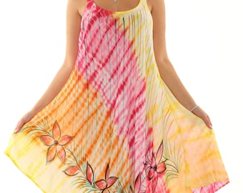 Women's Floral Print Tie-Dye Ombre Sleeveless Sundress-PLUS, Boho Casual Summer Midi Plus Size Dress, Beach Vacation Resort Relaxed Wear