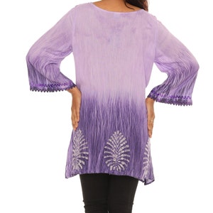 Women's Boho Embroidered Tie-Dye 3/4 Sleeves Tunic Top, Plus Size Tunic Top Blouse, Casual Spring Fall Summer Wear, Women Everyday Clothing image 9