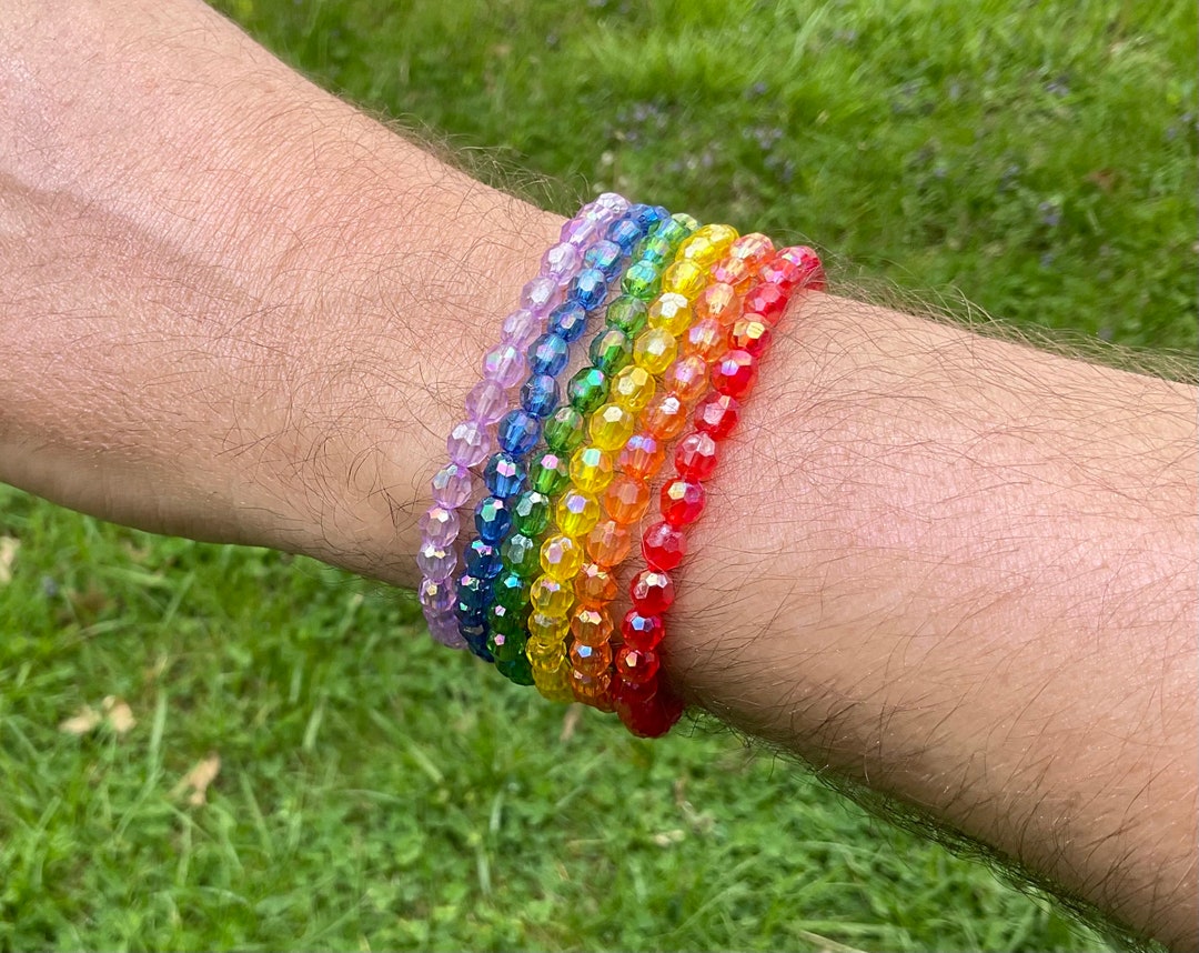 Pride Rainbow Stretch Bracelets 6 Solid Color Rainbow Etsy